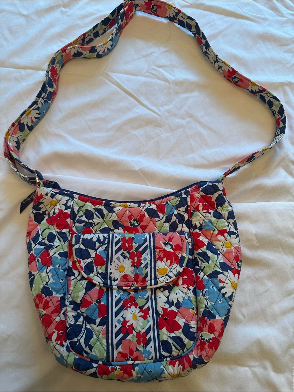 Vera Bradley Navy Quilted Floral Crossbody with Red and Blue Accents